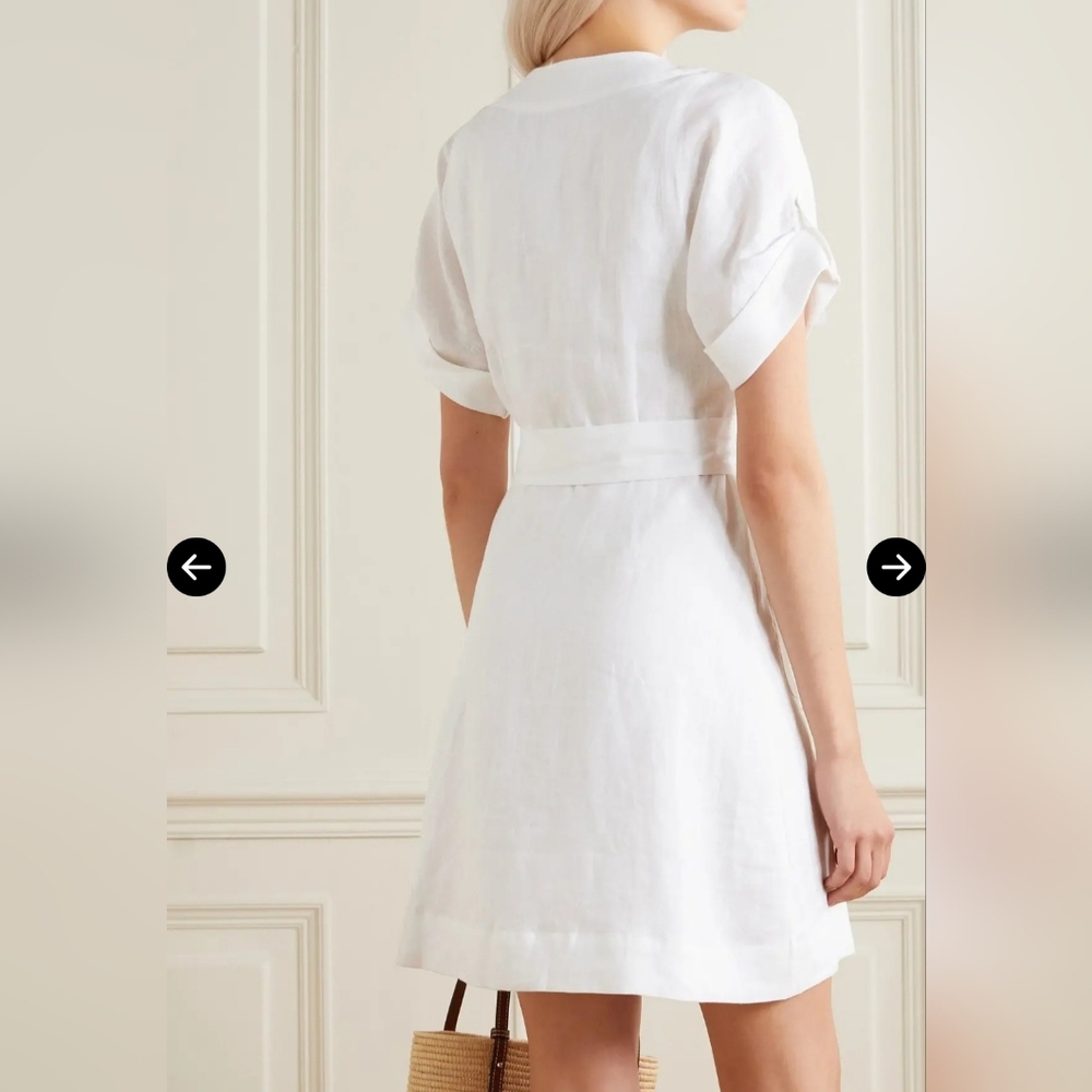 EQUIPMENT Bernyce Belted Linen Mini Dress In White Size 4 - Picture 3 of 16